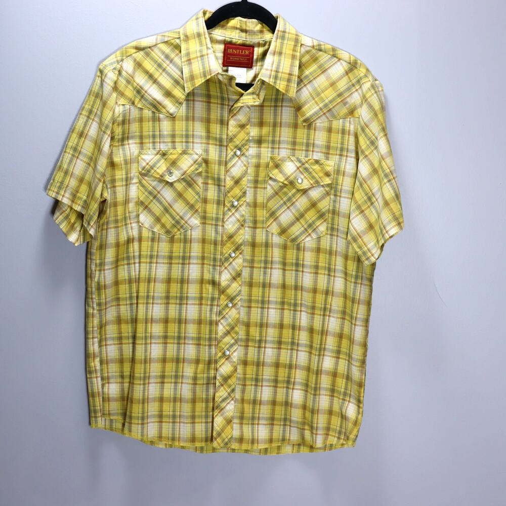 Vintage Rustler Western‎ Plaid Pearl Snap Shirt – Yellow | XL Long Tails